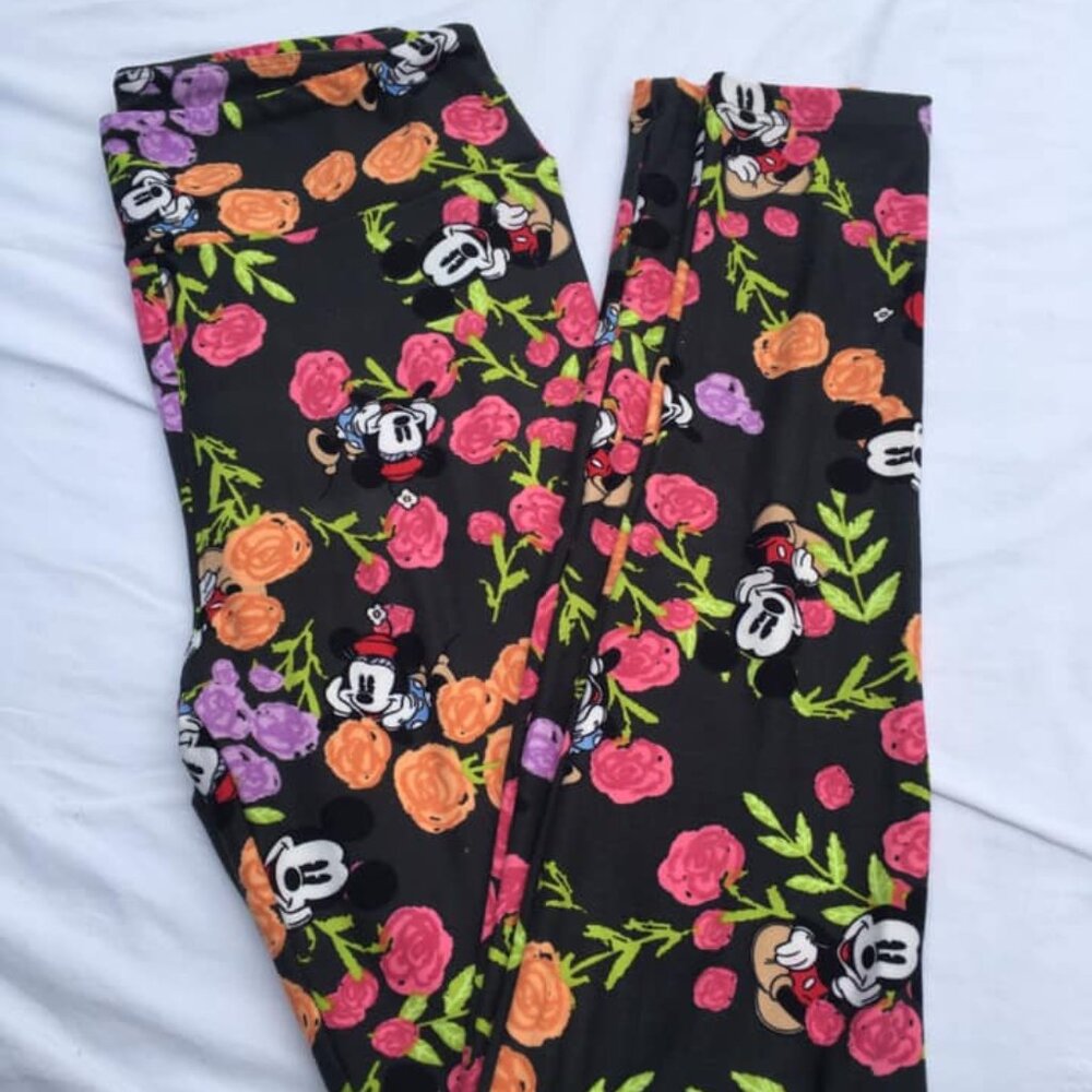 Disney OS One Size Leggings LulaRoe Roses Garden Hidden Mickey Mouse Floral